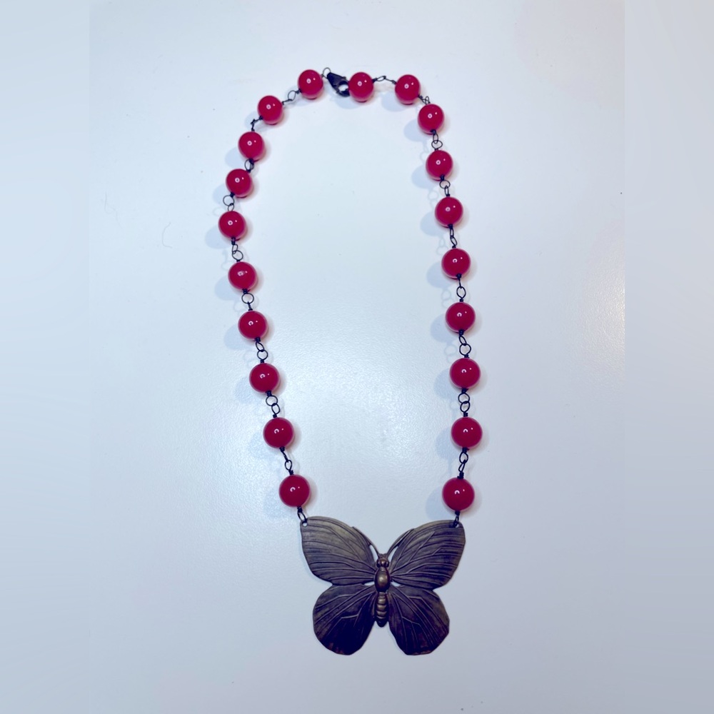 Bronze Butterfly with Red Beads